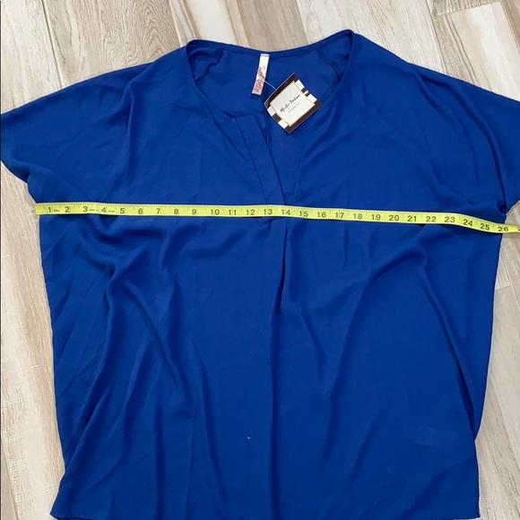 Royal Blue Short Sleeve V Neck Blouse Top - Picture 6 of 8